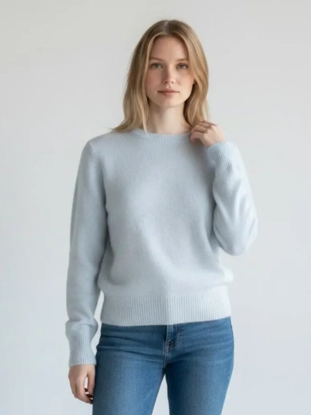 White + Warren 100% Cashmere Crewneck Sweater Light Blue Sz Small